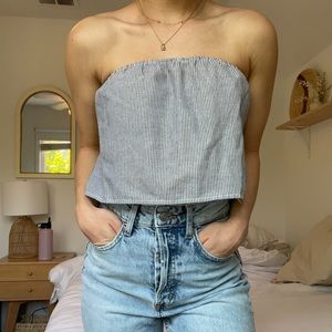 Brandy Melville Navy Striped Tube Crop Top